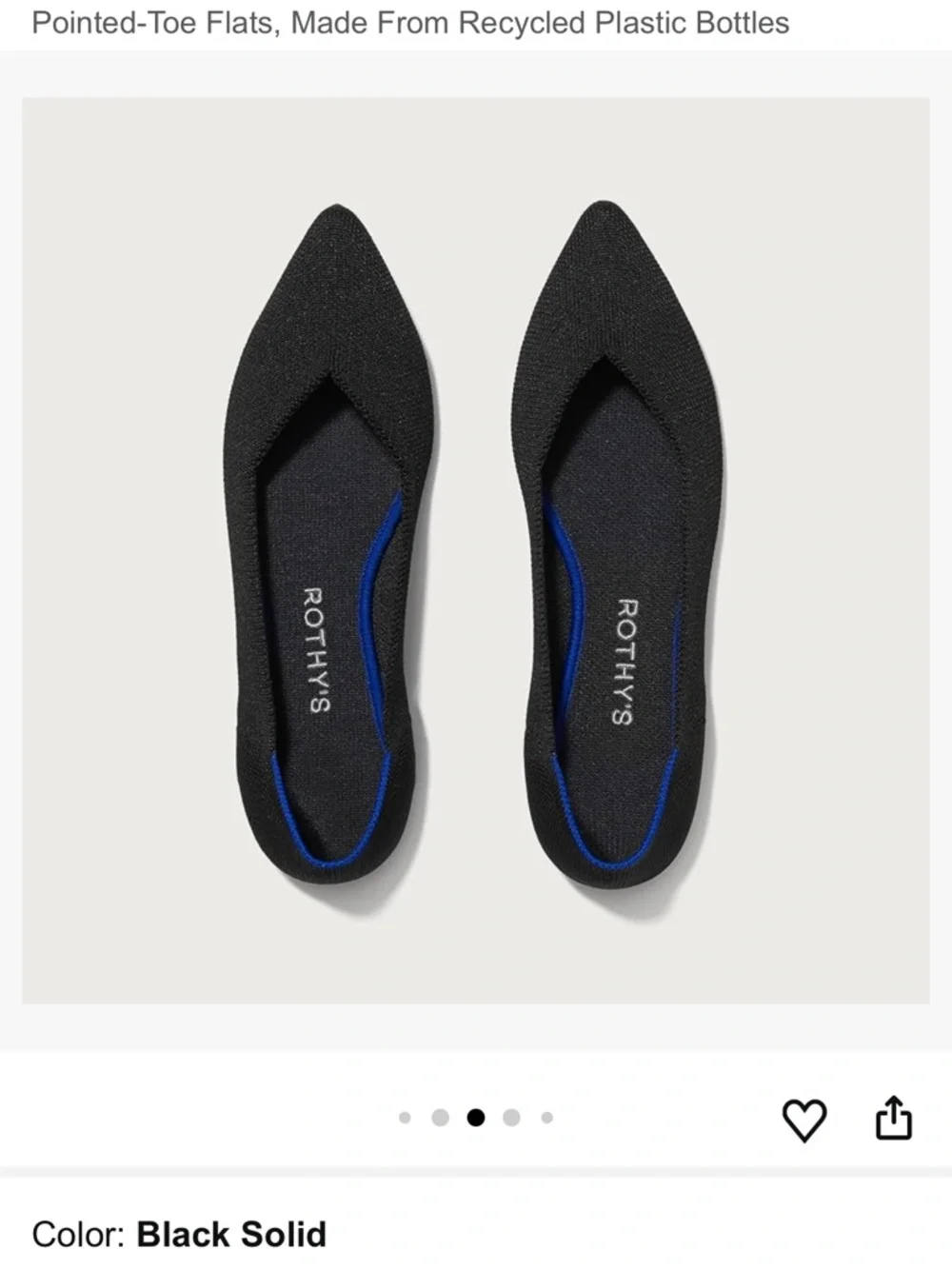 Rothy's The Point II Black Flats Size W7.5 - Picture 2 of 12